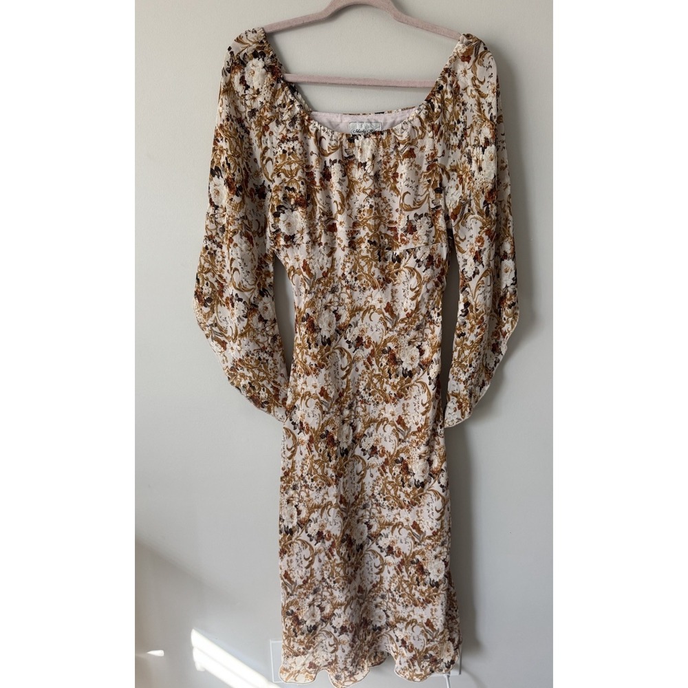 Vintage 90s y2k Marla Kim Brown Tan Bell Sleep Dress Boho Hippie Fairy Sz Small‎